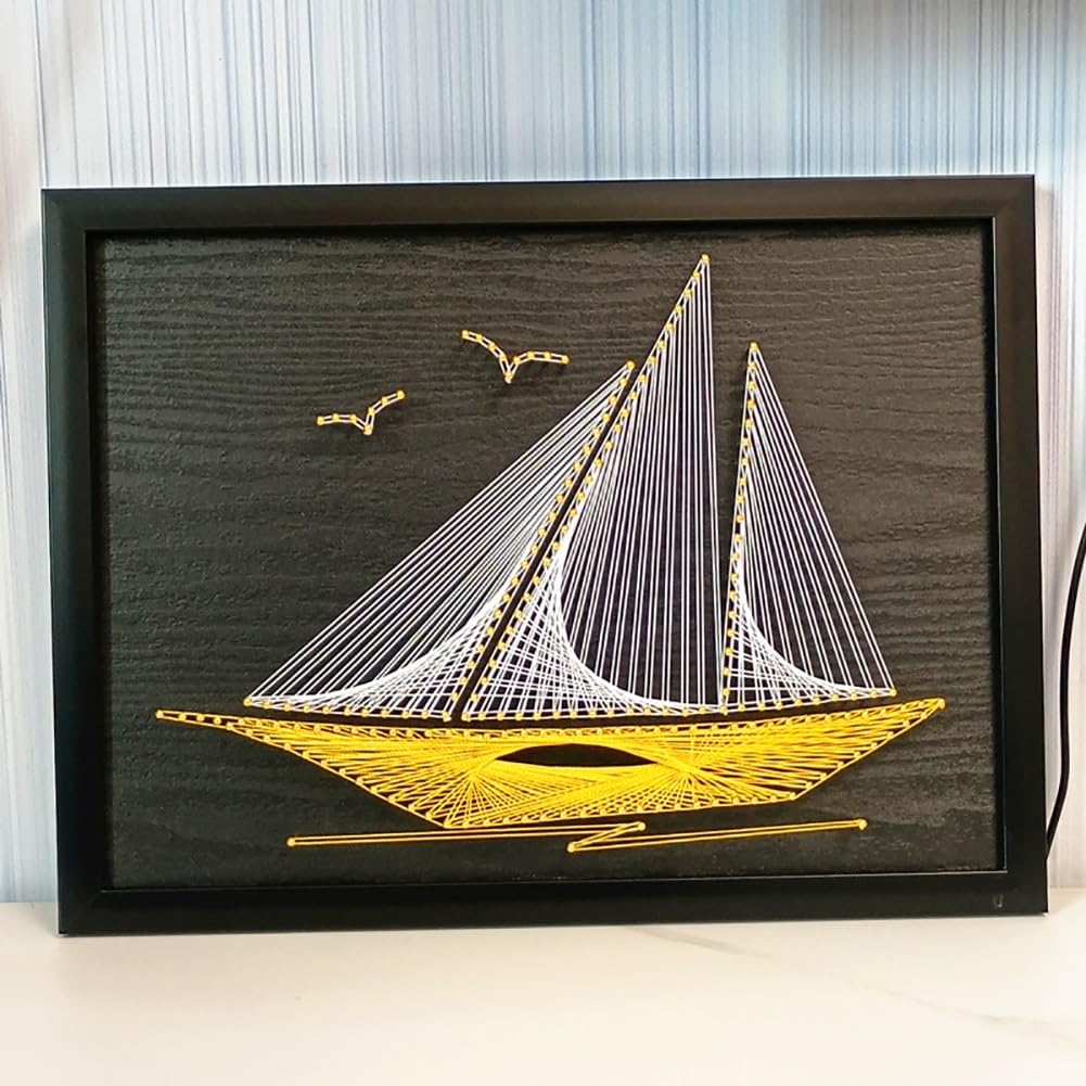 DIY String Art Kit String Art DIY Crafts Kits 3D Sailboat String Making Kit Sailboat String Art Nail String Art Kit Winding Drawing Package Set Unique Gift Wall Decor For Adults Beginner(Black 1,30*40