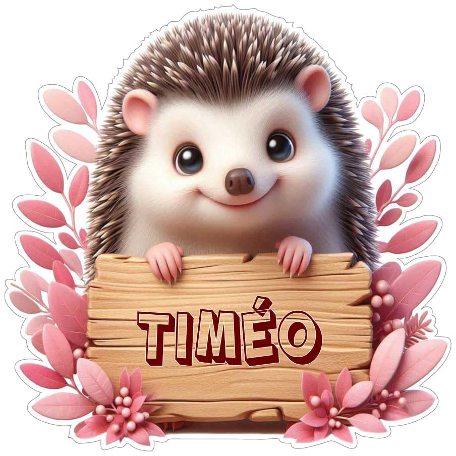 Stickers de Hérisson avec prénom personnalisé - Autocollants d'animaux pour porte, meuble, livre, agenda, voiture, chambre d'enfant fille et garçon - Quantité et...