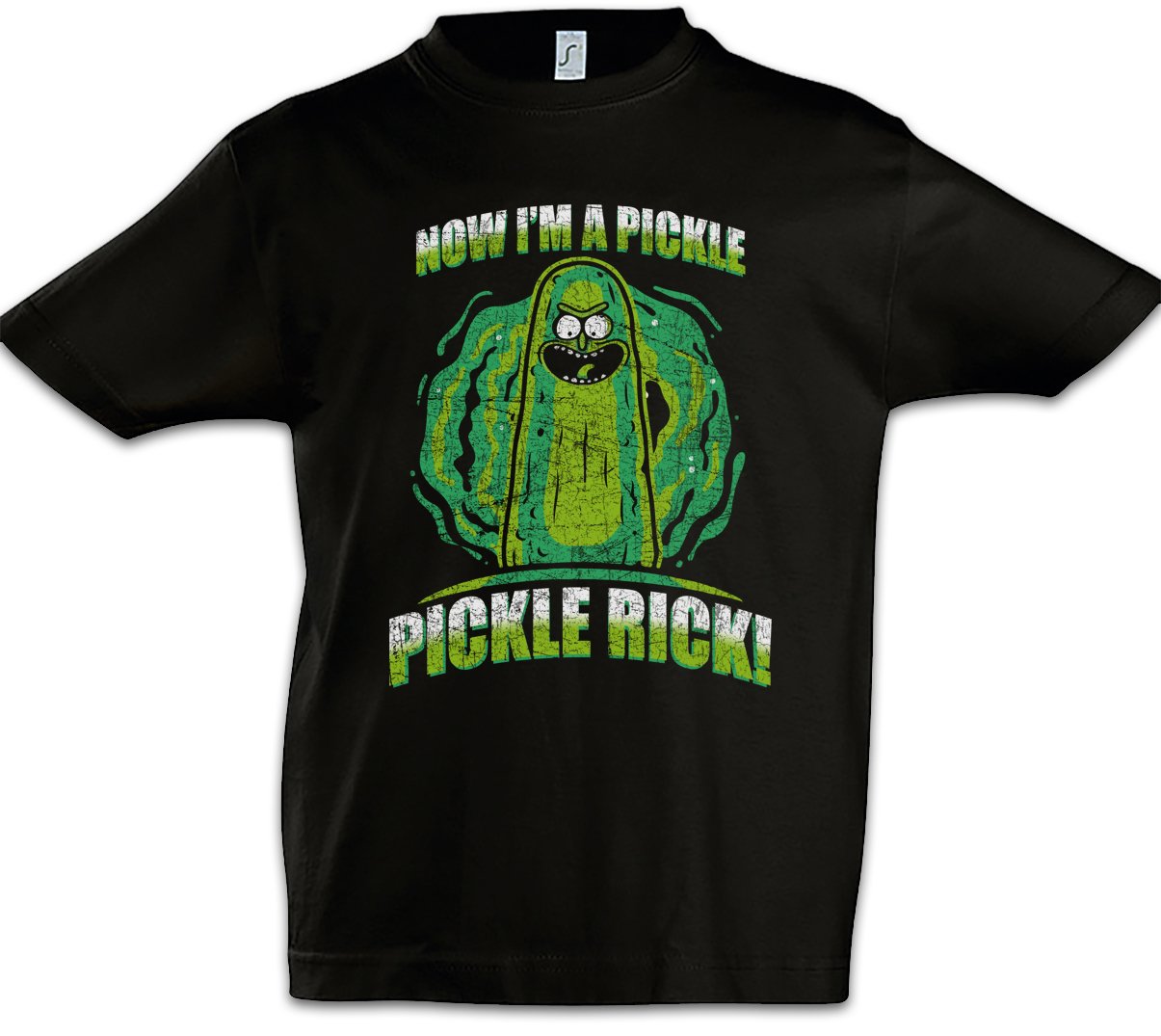 Urban Backwoods Boys Black Pickle Rick Kids Children T-Shirt Size 8 Years