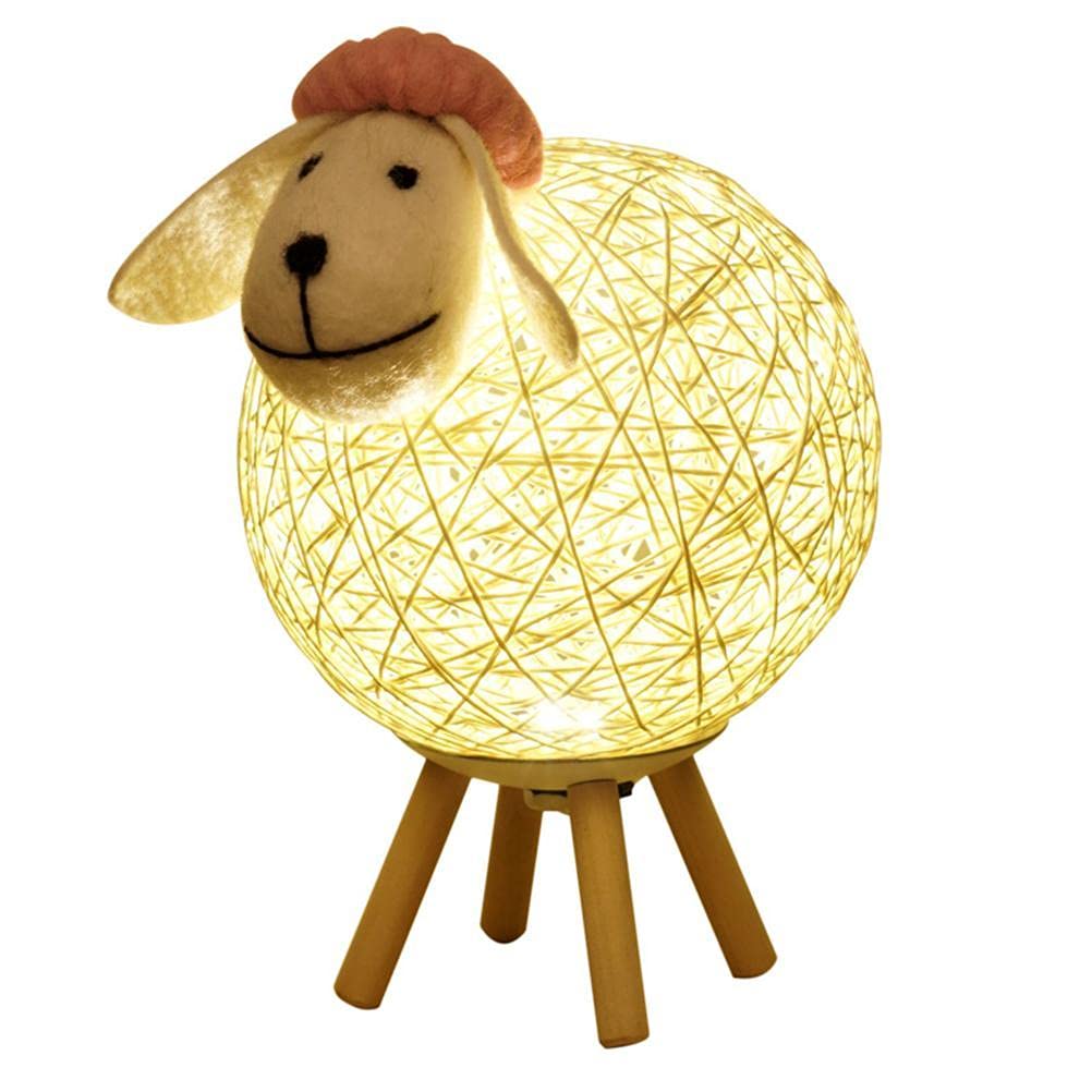Cute LED Night Light Creative Sheep Rattan Table Lamp USB Night Lamp Birthday Wedding Gift for Home Bedroom Kids Beside Lamp