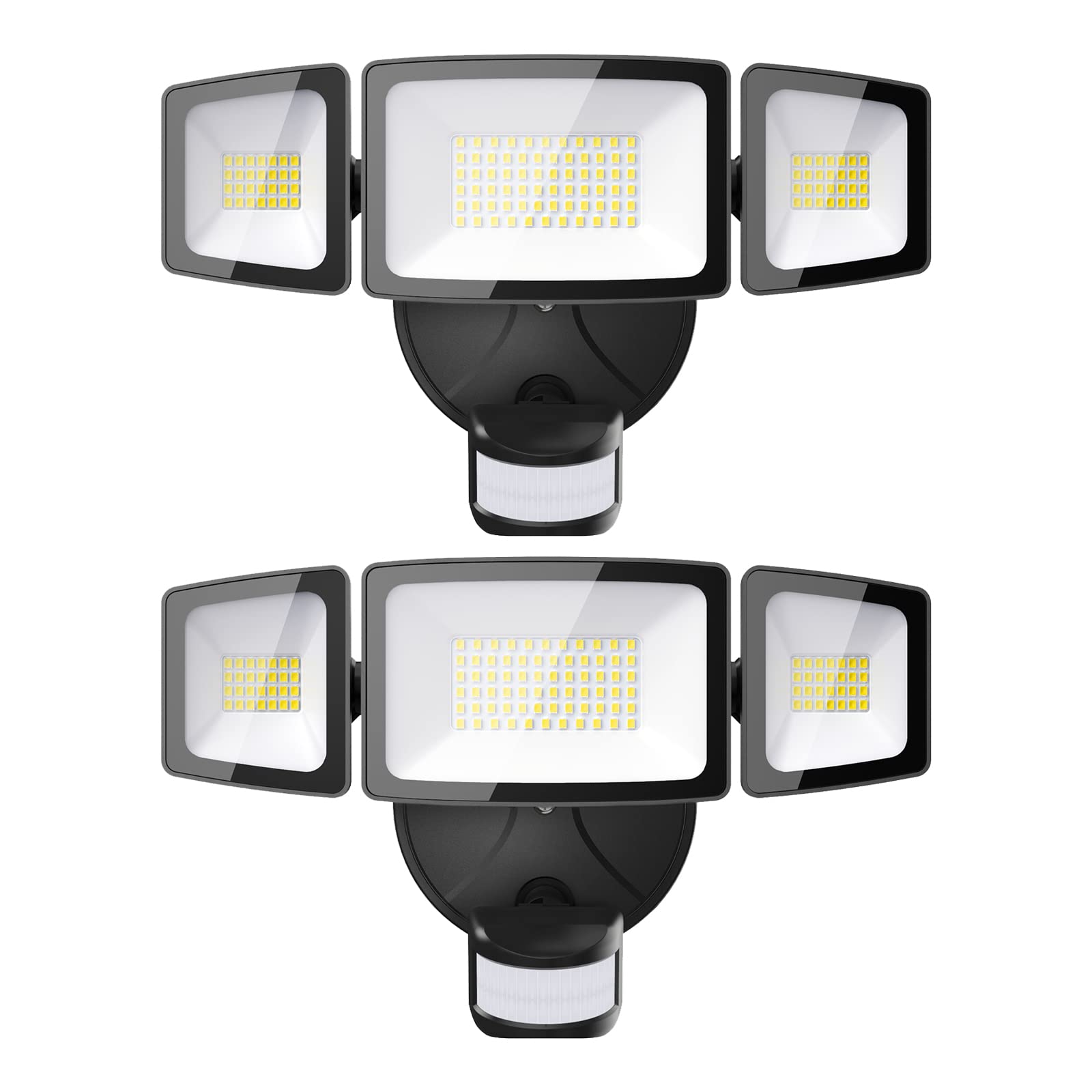 Onforu 2 Pack 55W LED Motion Sensor Outdoor Lights, 5500LM 6500K IP65 Waterproof Security Lights Motion Outdoor Flood Lights Fixture Detection Detector 3 Adjustable Heads for Eave Yard Garage Wall