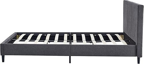 Miniatura 6 de Cama de plataforma tapizada tamaño King, marco de cama de madera King con cabecera para dormitorio, no necesita somier (gris)