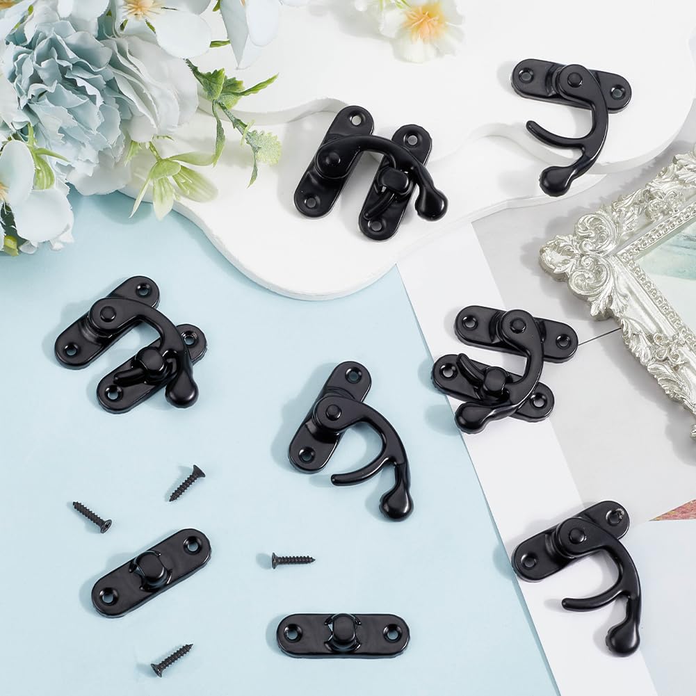CRASPIRE 6 Sets Vintage Lock Clasp 37 x 42mm Black Mini Swing Arm Clasp Latch Right Toggle Hasp Hook with Screws Metal Catch Curved Buckle for Suitcase Jewelry Box Toolbox - Image 4