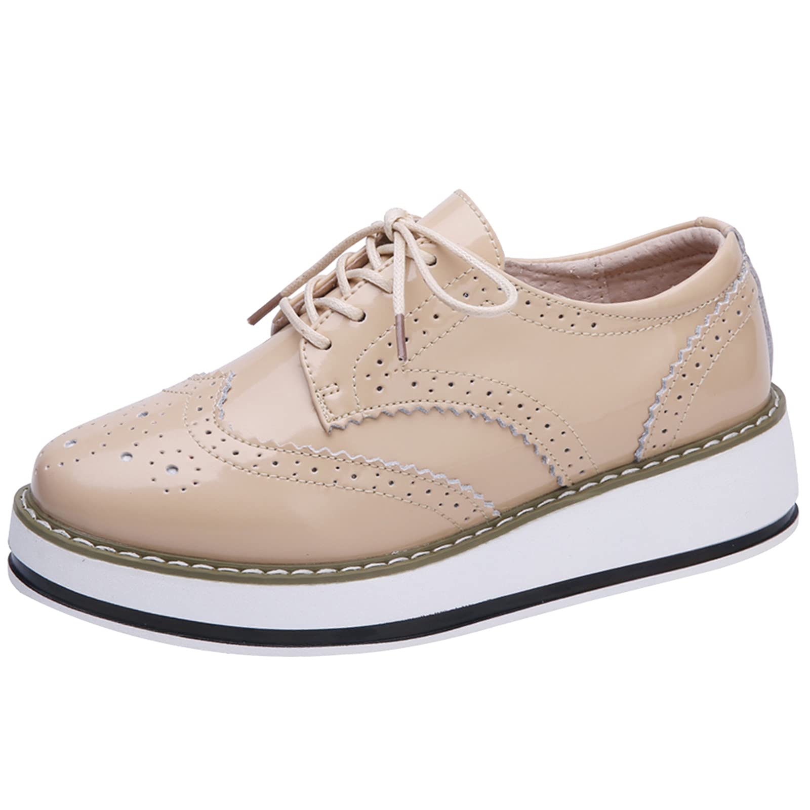 ANUFER Donna Allacciare Brogues Scarpe da Allenamento Casuale Piattaforma Creepers
