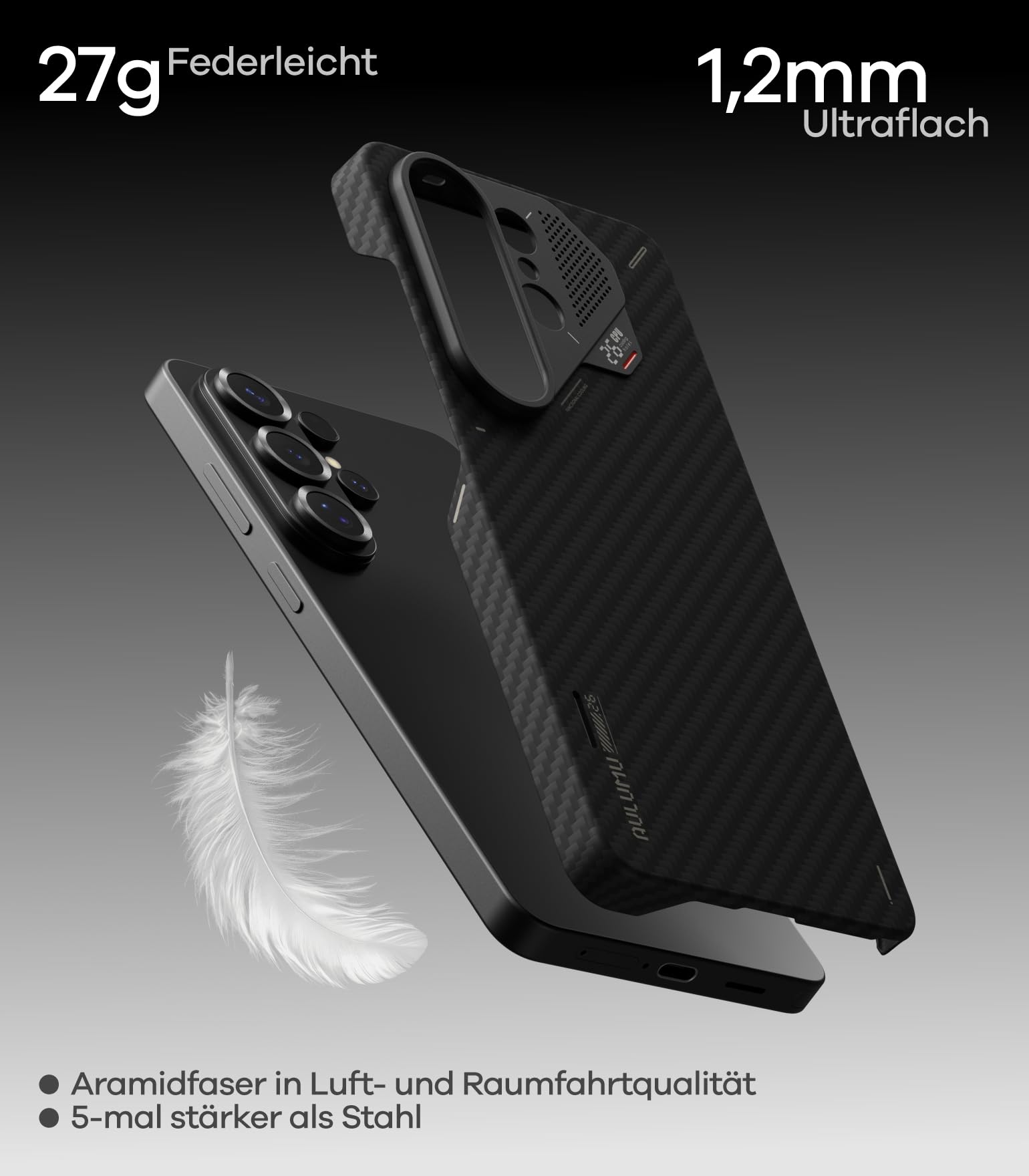 Aulumu S26 Ultra Hülle für Samsung Galaxy S26 Ultra Handyhülle aus Aramidfaser Kompatibel mit MagSafe, 1500D Ultradünn Gewoben, Passive Kühlung Samsung Galaxy S26 Ultra Magnethülle, Schwarz