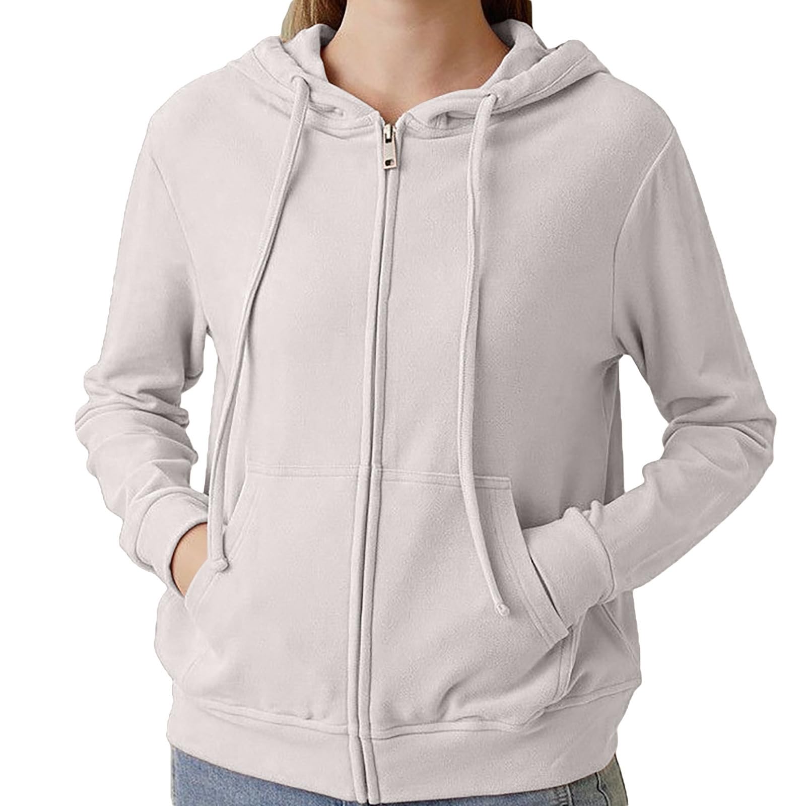 Generisch Felpa con cappuccio e cerniera, casual, a maniche lunghe, leggera, comoda e morbida, taglie forti, da donna