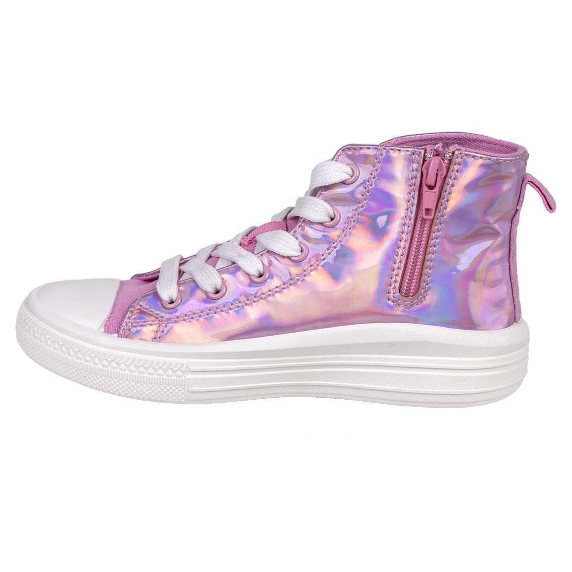 Minnie Mouse Trainers - Holographic Pink - UK Size 13.5 JNR - Zip and Laces - Boot-Style Trainers with PVC Sole - Minnie Printed Design - Original Product Designed in Spain