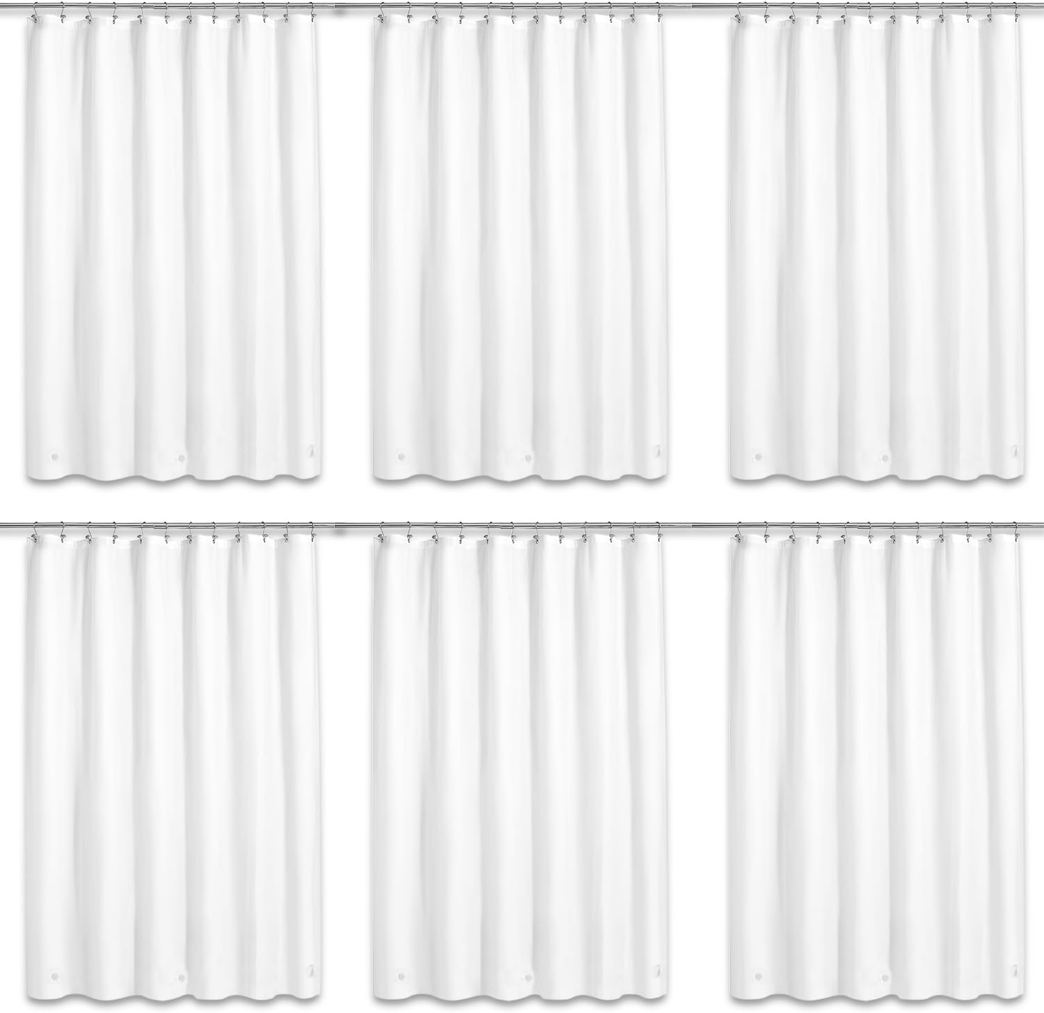 Bulk Plastic Shower Curtain Liners - 6 Pack 70" x 72" Lightweight Bathroom Inner Curtain with 12 Metal Grommets and 3 Weighted Magnets | Bulk Bathroom Supplies