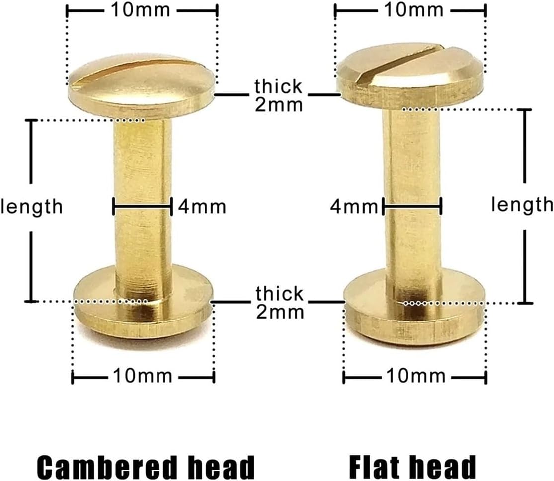 10pcs Solid Brass Copper Screw Nail Post Binding Rivet Round Head Stud for Craft Wallet Bag Belt Strap Web Book(Cambered head,11mm)