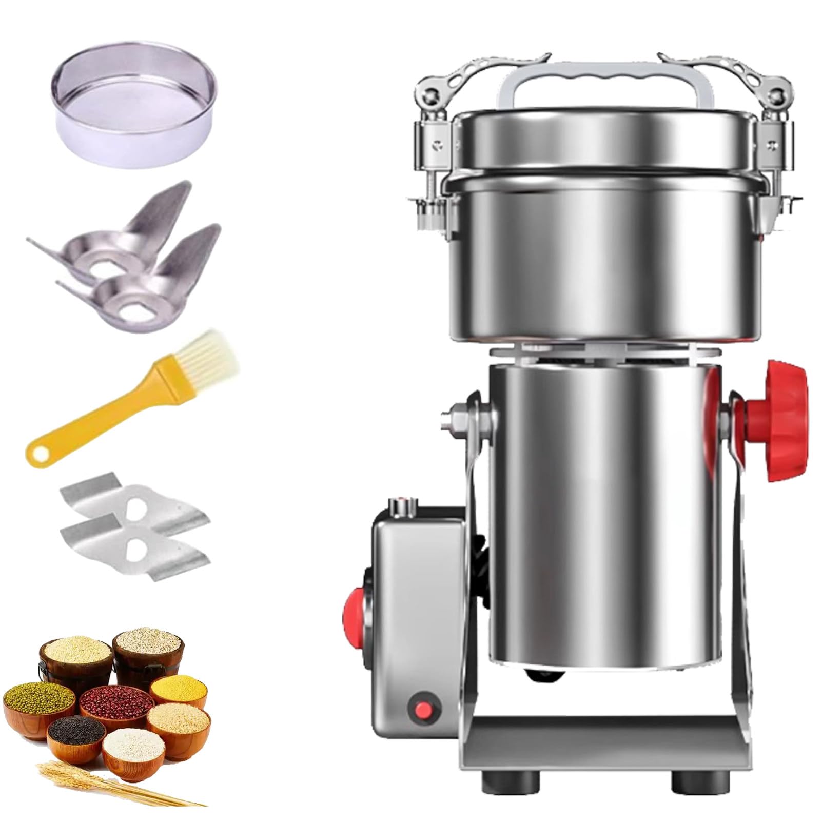 Pnpaea Electric Grain Grinder Superfine Mill with Open-Cover-Stop Protection,Timer Control, 2500W Commercial Motor for Spice/Herb/Coffee 430-1000g