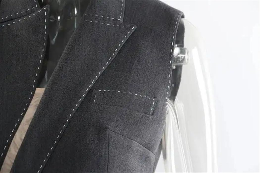 Women Sleeveless Blazer Dress Mid-Length A-Line Waist Defining Professional Temperament Fashion