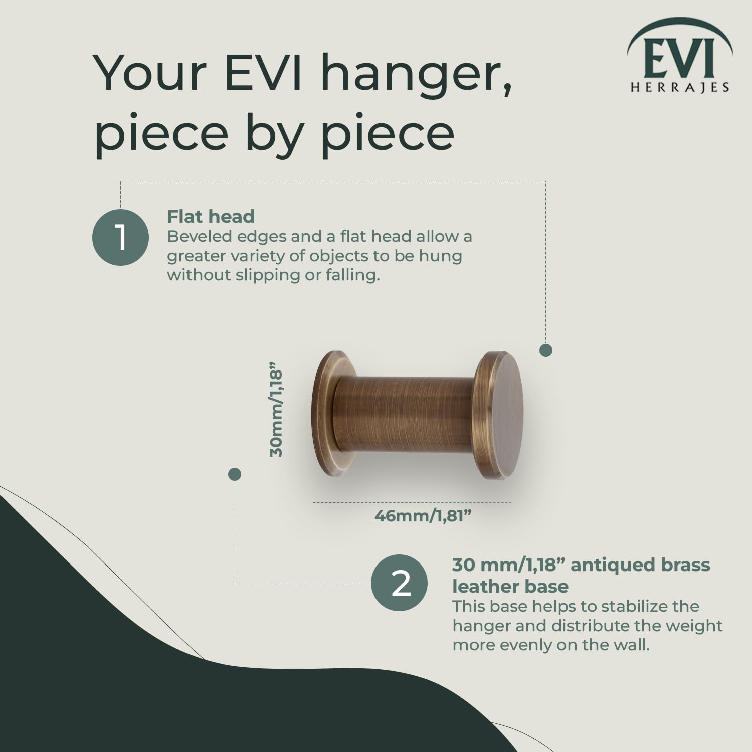 EVI Herrajes Bathroom Hanger, Brass Leather, 44X30mm - Image 2