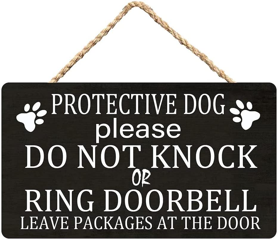 RIFOSA Protective Dog Please Do Not Knock or Ring Doorbell Leave Packages at The Door Wooden Sign Plaque Door Wall Hanging Decorations 12x6 inch (Wood Color)