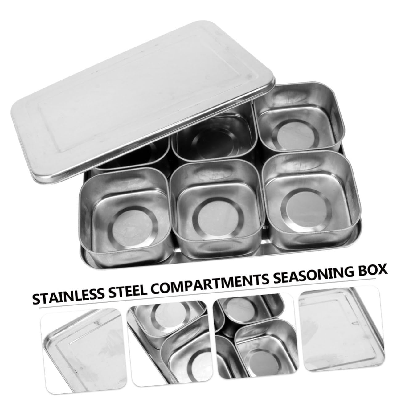 Alipis Boîte à Épices en Acier Inoxydable 6 Compartiments avec Couvercle Cuisine et Conservation des Assaisonnements