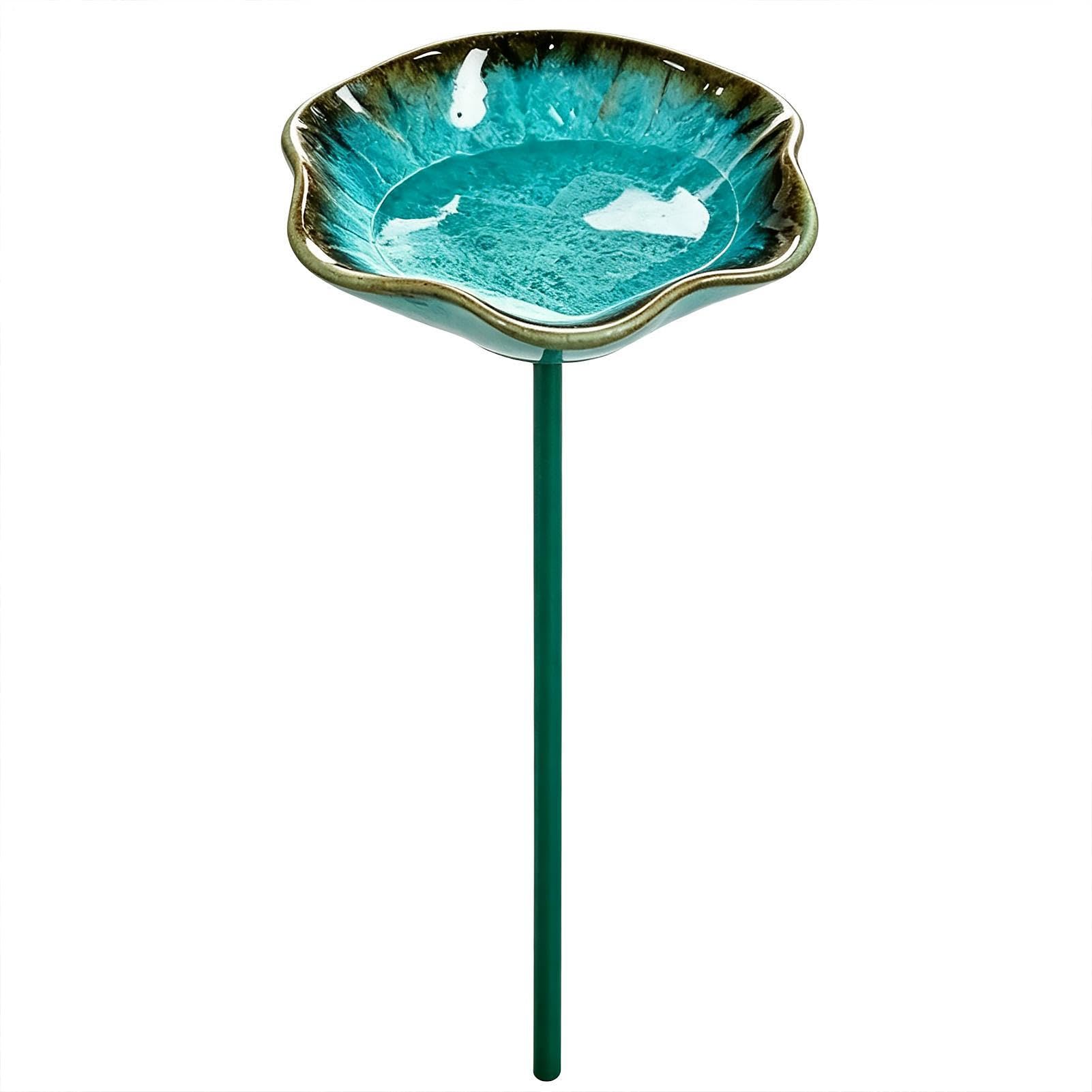Bee Watering Station For Garden, 11.8In Flower Shaped Butterfly Bowl With Spike, Handmade Ceramic Colorful Flower Bee Water Feeder & Butterfly Bird Bath, For Outdoor Outside Yard Lawn Patio Deck