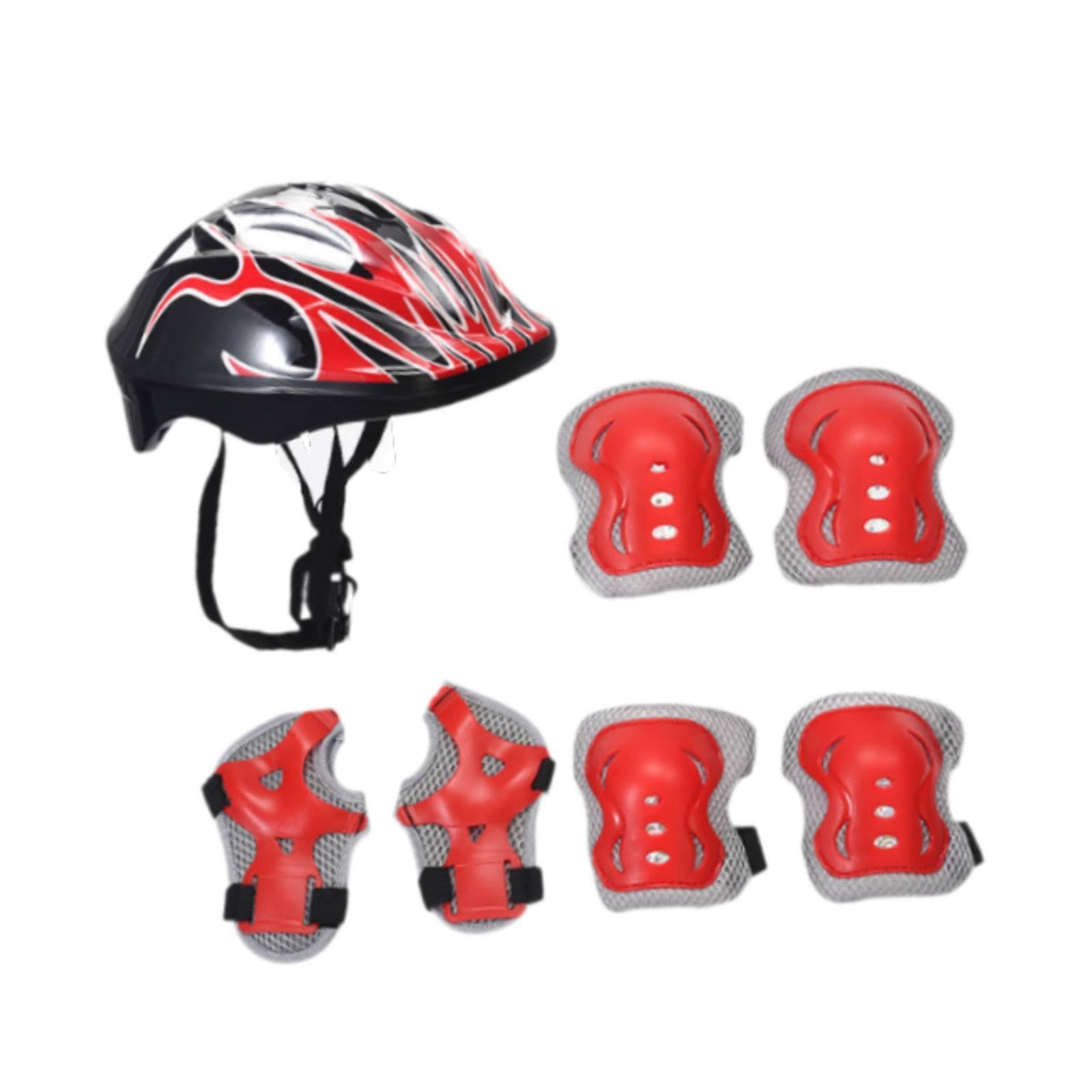 Kids Bike Helmet with Knee Pads Elbow Pads Wrist Guards Protective Gear Set for Skateboarding Cycling Inline Skating Multisports- Black Red