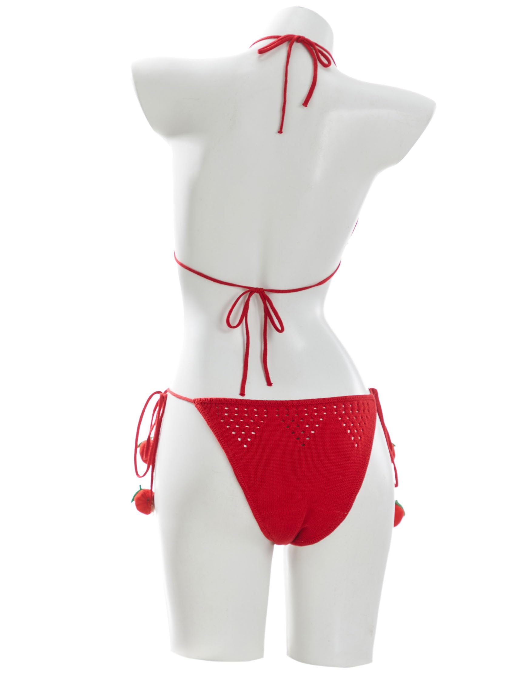 haikyuu Women Strawberry Bikini Crochet Swimsuit Tie Side Two Piece Bathing Suit Halter Triangle Cute Swimwear: Standard Small Red