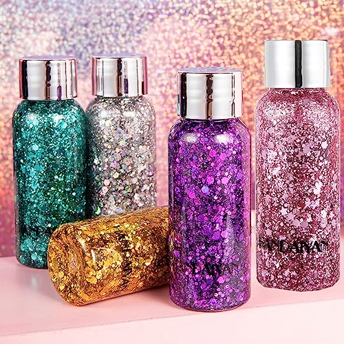 Meicoly Hot Pink Body Glitter,Singer Concerts Music Festival Rave Accessories,Mermaid Intense Glitter Makeup Face Glitter Gel,Chunky Glitter For Eye Lip Hair Nail,Sparkling Body Glitter Gel For Women #TOP7