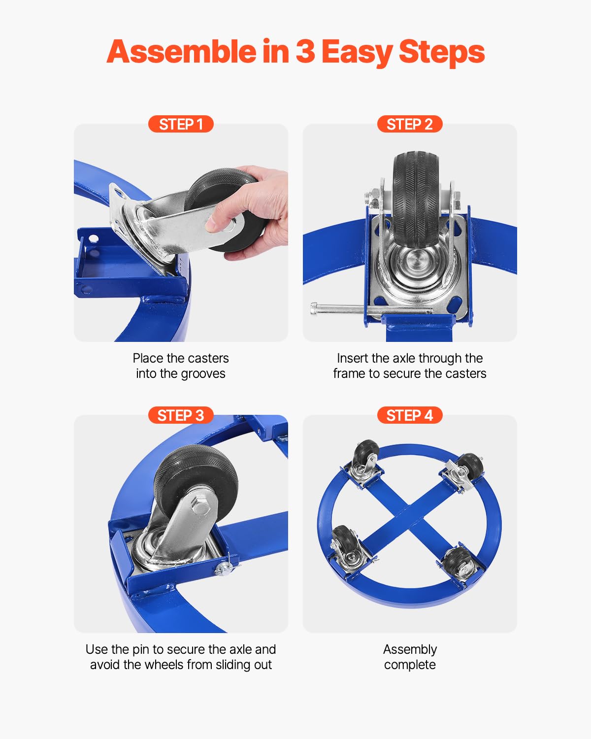 VEVOR Chariot pour fûts de 250,03 L Capacité de Charge de 907 kg Chariot pour fûts Lourds avec Renforts transversaux et 4 Roues pivotantes, pour manutention de fûts en Stock, Bleu