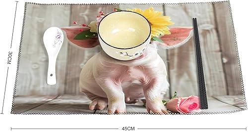 Miniatura 2 de Funny Pigs Farm Animal Placemats Set of 6 Resistant Table Mats Washable Place Mats for Dinner Party Table Decoration