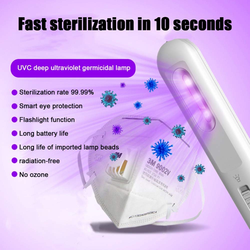 Lámpara esterilizadora UV, lámpara ultravioleta portátil de mano, luz UVC recargable para linterna de palo para mascotas domésticas