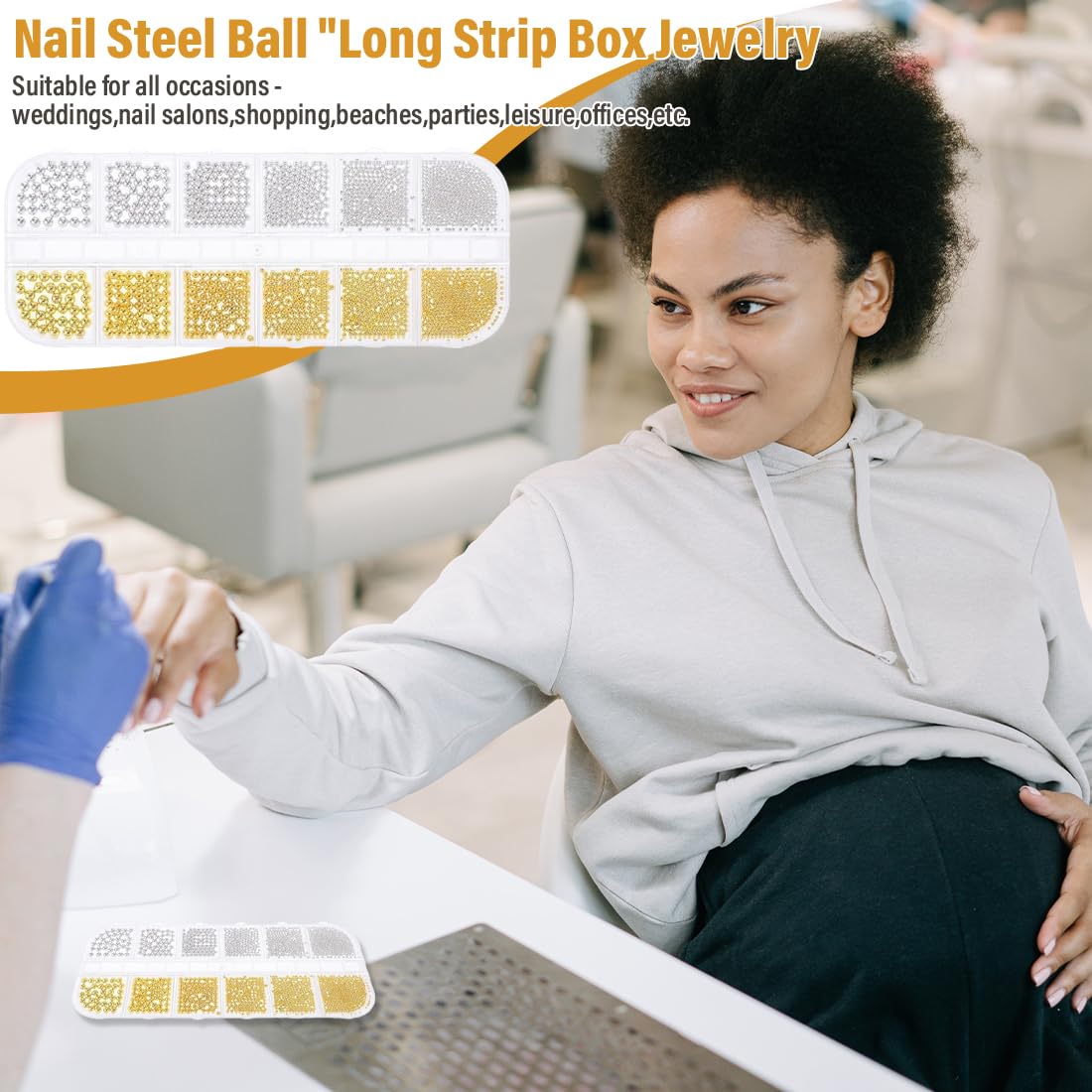 1 pièce Perles à dos plat pour nail art,Lot de 2 boîtes en acier doré et argenté,Pour ongles en gel,caviar,vêtements,bricolage,3D petite perle design deco ongle