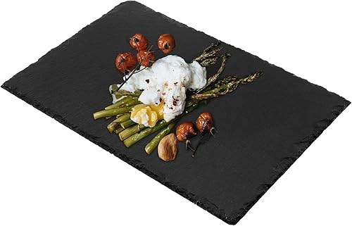 Miniatura 5 de FUNSUEI Paquete de 6 tablas de queso de pizarra negra de 12 x 8 pulgadas, platos de queso de pizarra natural para carne, frutas, galletas, comedor