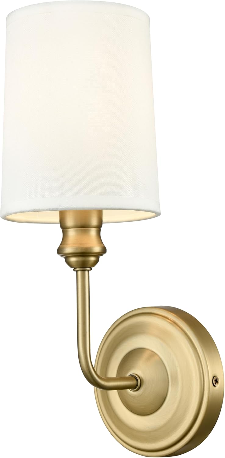 ML Lighting | Leena Collection | 99801-VB | Indoor 1 Light Wall Sconce in Vintage Brass with White Fabric Shade | Elegant and Versatile Design for Any Bathroom Vintage Brass 1 Light Wall Sconce