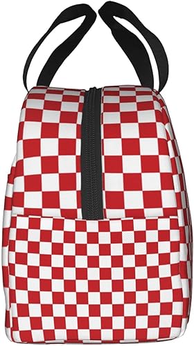 Miniatura 3 de Bolsa de almuerzo reutilizable con bandera a cuadros rojos y blancos, lonchera aislada para estudiantes, trabajo, viajes al aire libre,