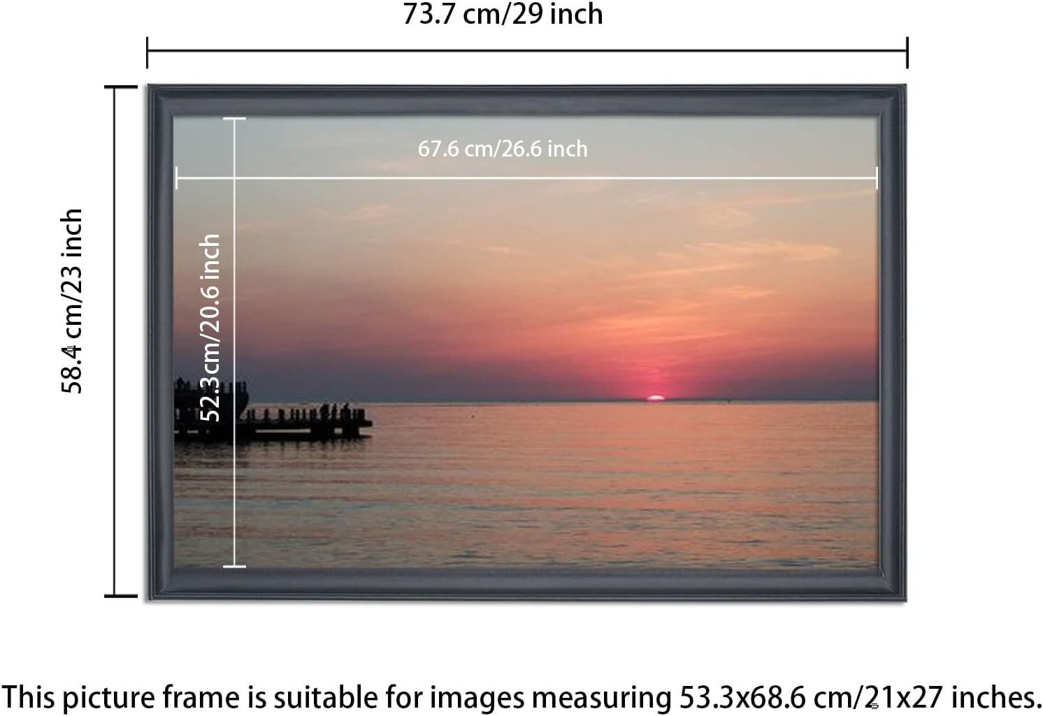 21x27 inch Picture Frame Solid Wood Black,Suitable for Panoramic Photo Frame, Posters,Painting,Group Photo,Puzzle (A23B2127)