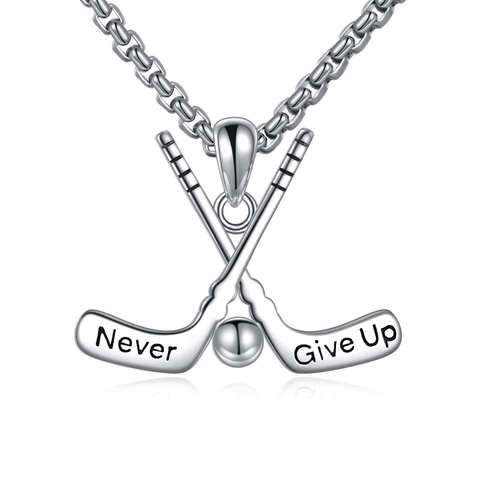 YFN Sport Necklace Sterling Silver Never Give Up I Can Do All Things Pendant Jewelry Sport Gifts for Women Men