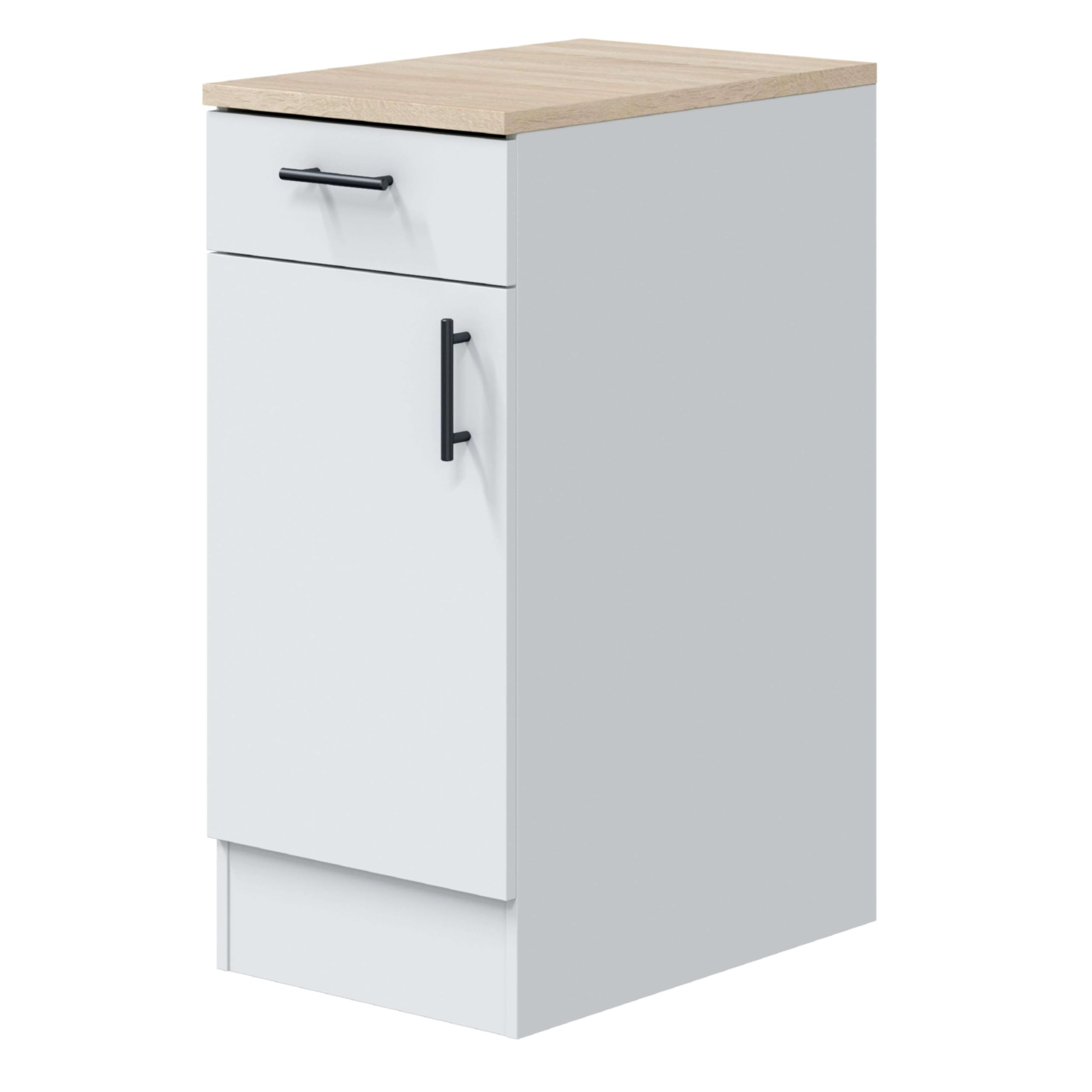 Bricohabitat Módulo Inferior Cocina Estrecho Moderno Kira 1 Puerta 1 Cajón Blanco Brillo y Roble Canadian 40x90x60 cm