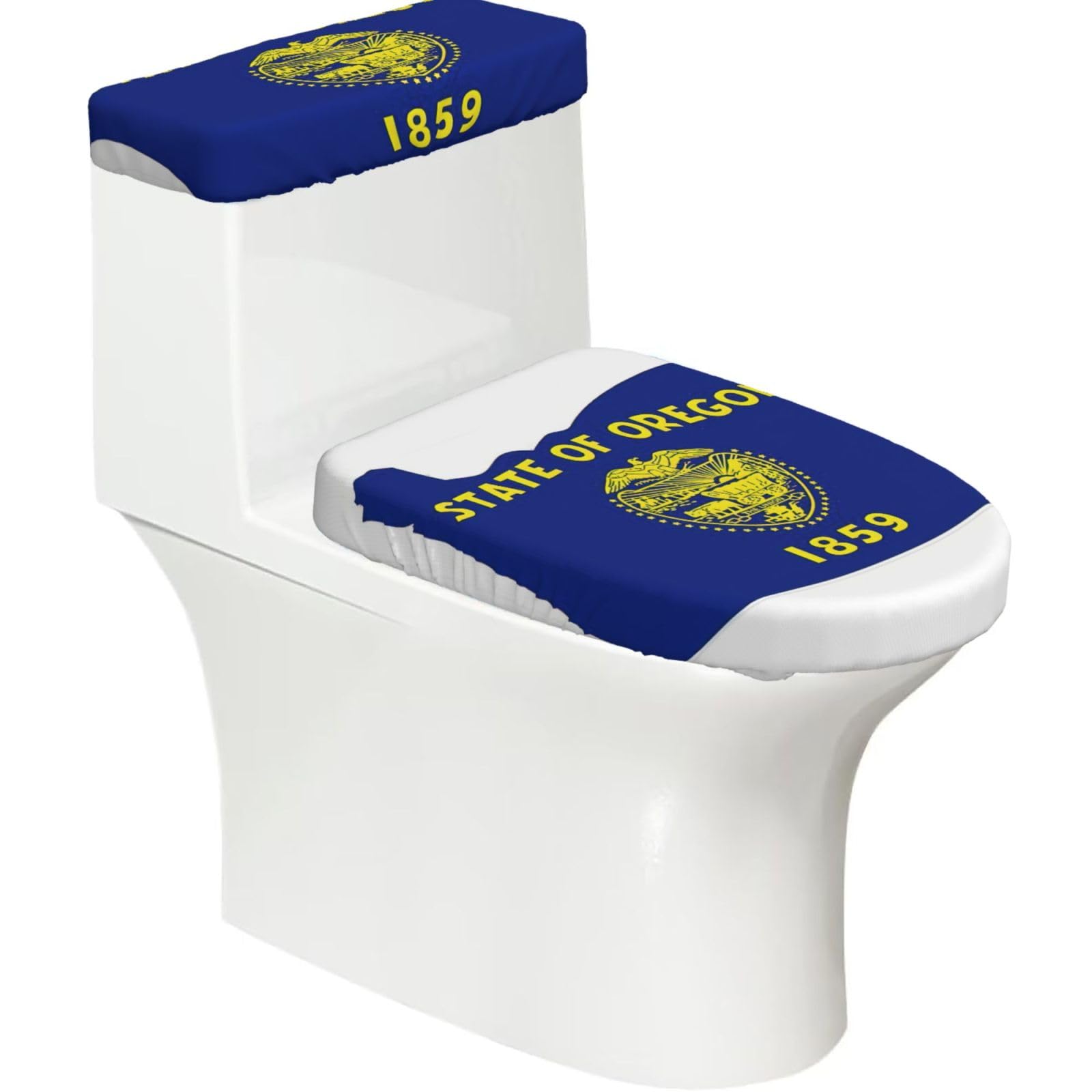 Oregon State Flag Map Print 2-Piece Stretch Toilet Cover Set, Elastic Breathable Toilet Seat and Tank Lid Protector