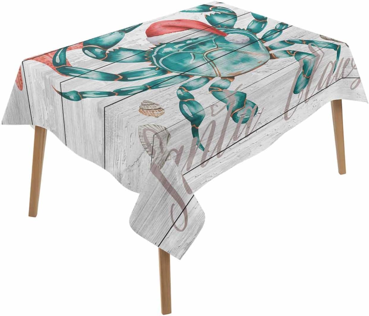 Christmas Tablecloth Waterproof for Round/Rectangle/Oval/Square Tablecloth 52x72 in Table Cloth Cover for Fall Baby Shower Christmas Wedding Party, Farmhouse Xmas Ocean Crab Red Santa