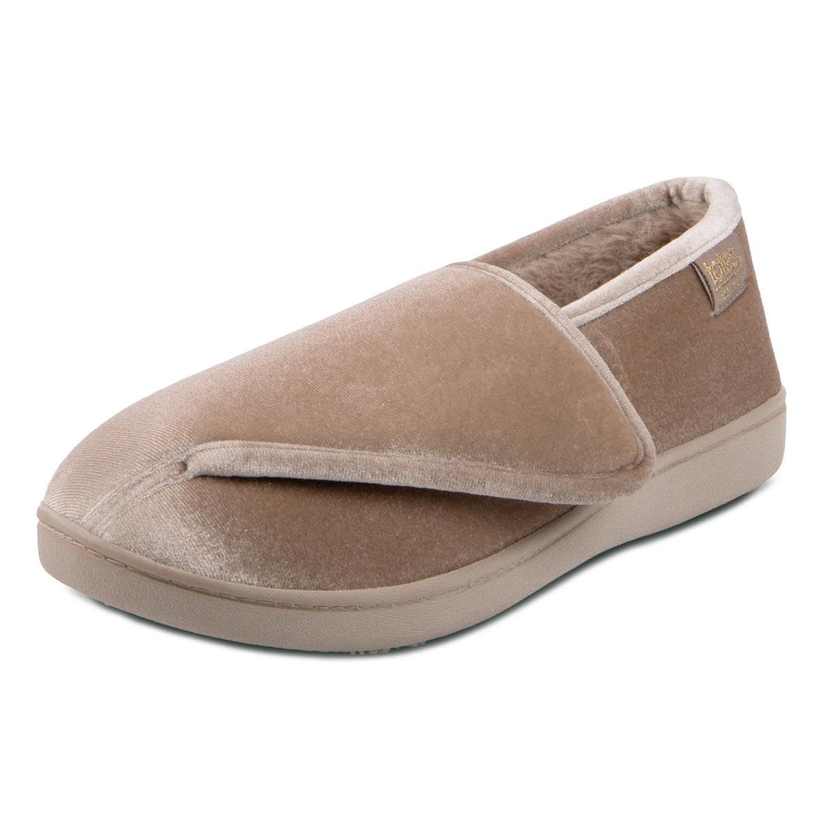 IsotonerLadies Sparkle Velour Closed Back Slipper With Velcro Opening