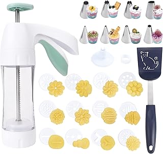 Cookie Spatula and Christmas Cookie Cutters-spritz cookie press gun kit +12 Cookie Discs+8 Icing Nozzles Perfect for DIY C...