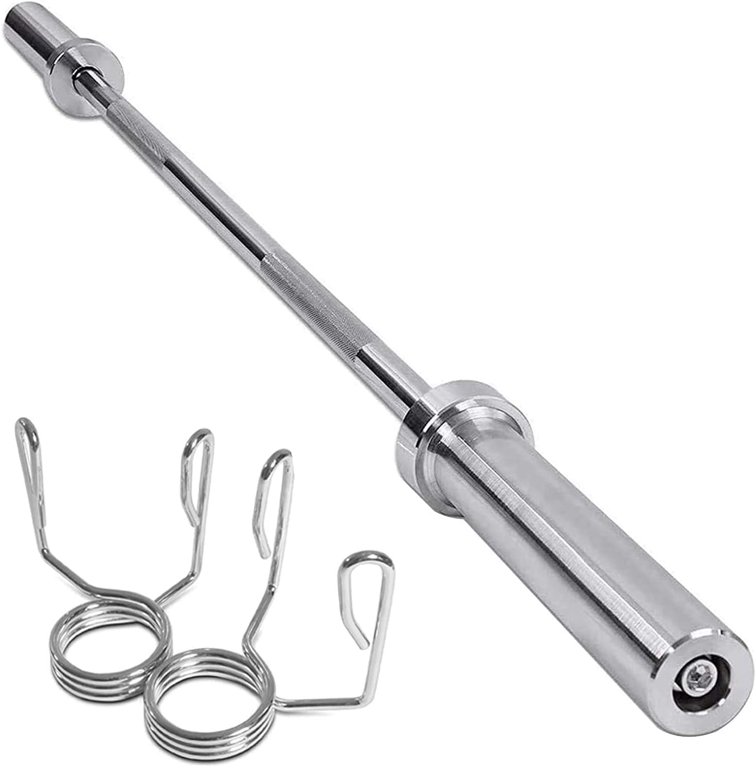 Weight Lifting Barbell Bar 2 Inch With Spring Lock Collars Chrome, Anti-Slip Hand Grip, Solid Steel, Gym Equipment Bodybuilding Workout Fitness Training Heavy Duty 4ft, 5ft, 6ft, 7ft