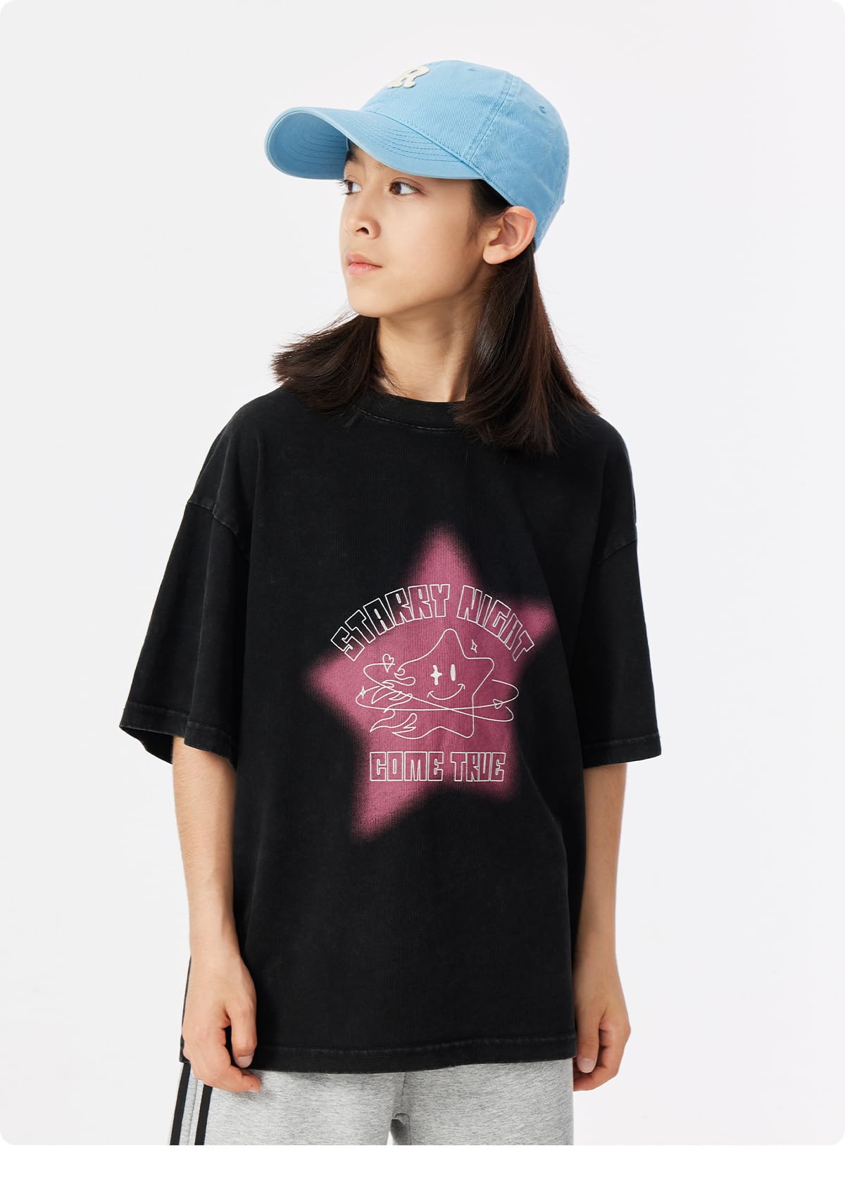 Boys and Girls Short Sleeved Boys Girls Graphic T-Shirts Youth Fashion Summer Tops Crew Neck Tops Casual Clothes (Black,170/13-14 Y,14 Years,13 Years,Unisex,Big Kid,US,Age)