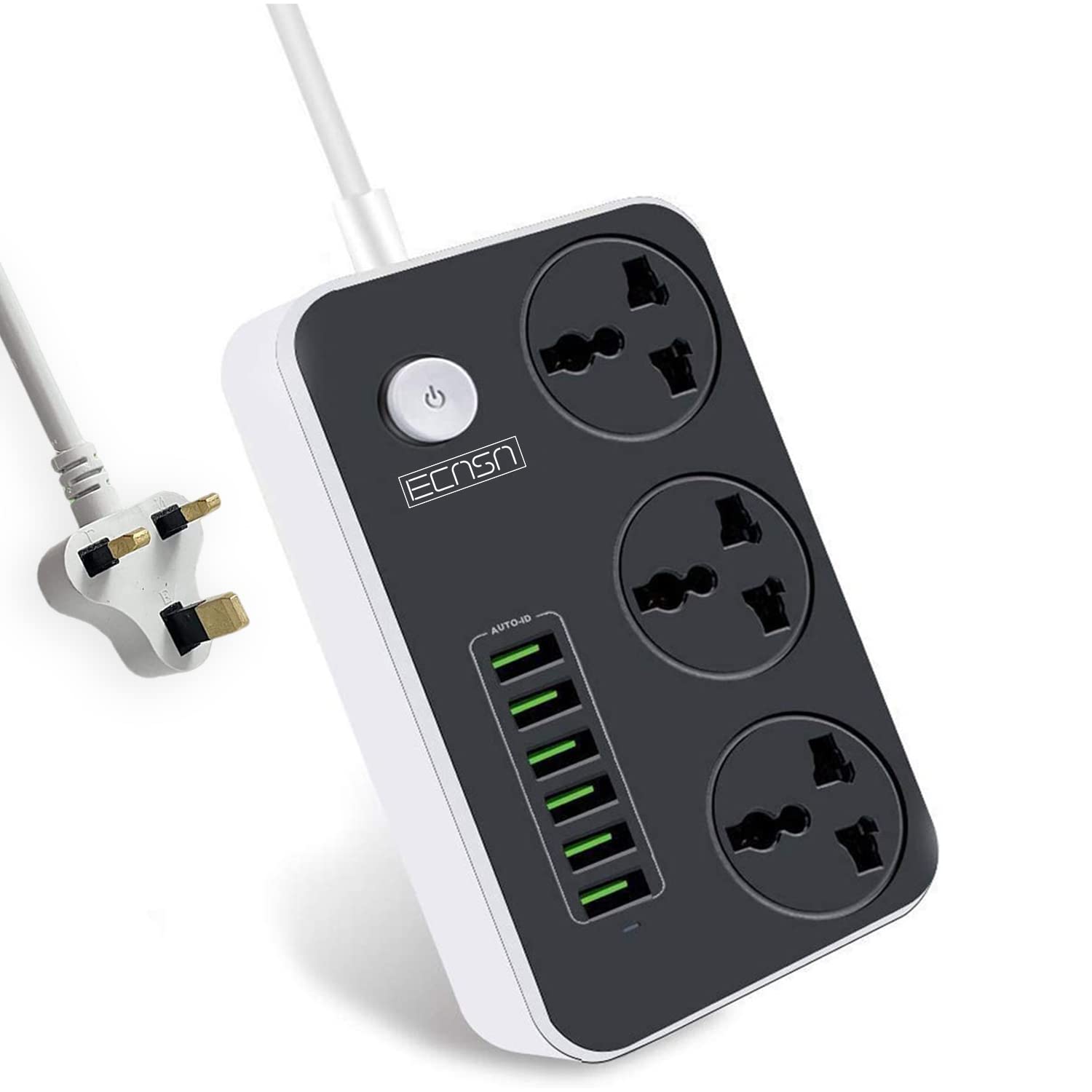 ECASA™ Power Strip with USB Ports Long Cord Universal Socket 3 Outlets Surge Protector 6 Quick USB (5V 3.4A 17W) Charging Station 6.5ft Power Cord 2500W Circuit Breaker Child Safe Door