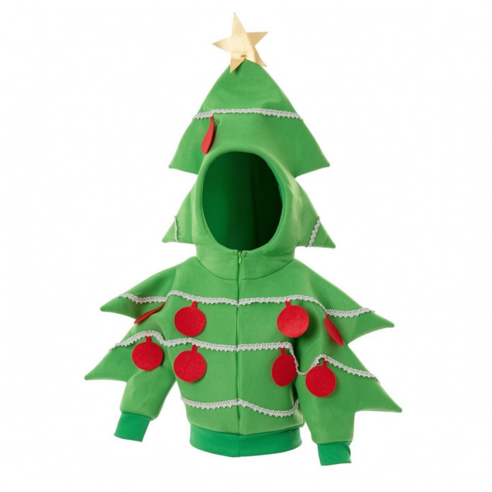 Costume Albero di Natale con Cappuccio Costume Natalizio con Applicazioni a Palline Dorato per Foto Festive