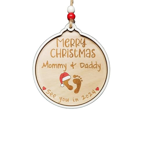 Miniatura 1 de Merry Christmas Mommy and Daddy  Baby Announcement Ornament  Merry Christmas Mommy and Daddy See you in 2024 (White)