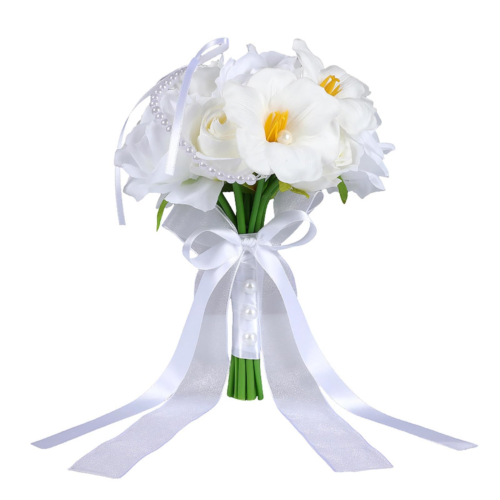 Piceioep White Calla Silk Wedding Arrangement Lightweight Flowers for Bride Bridal Party Decoration Artificial Roses Bouquet White Shades for Ceremony Reception Bride Arrangement