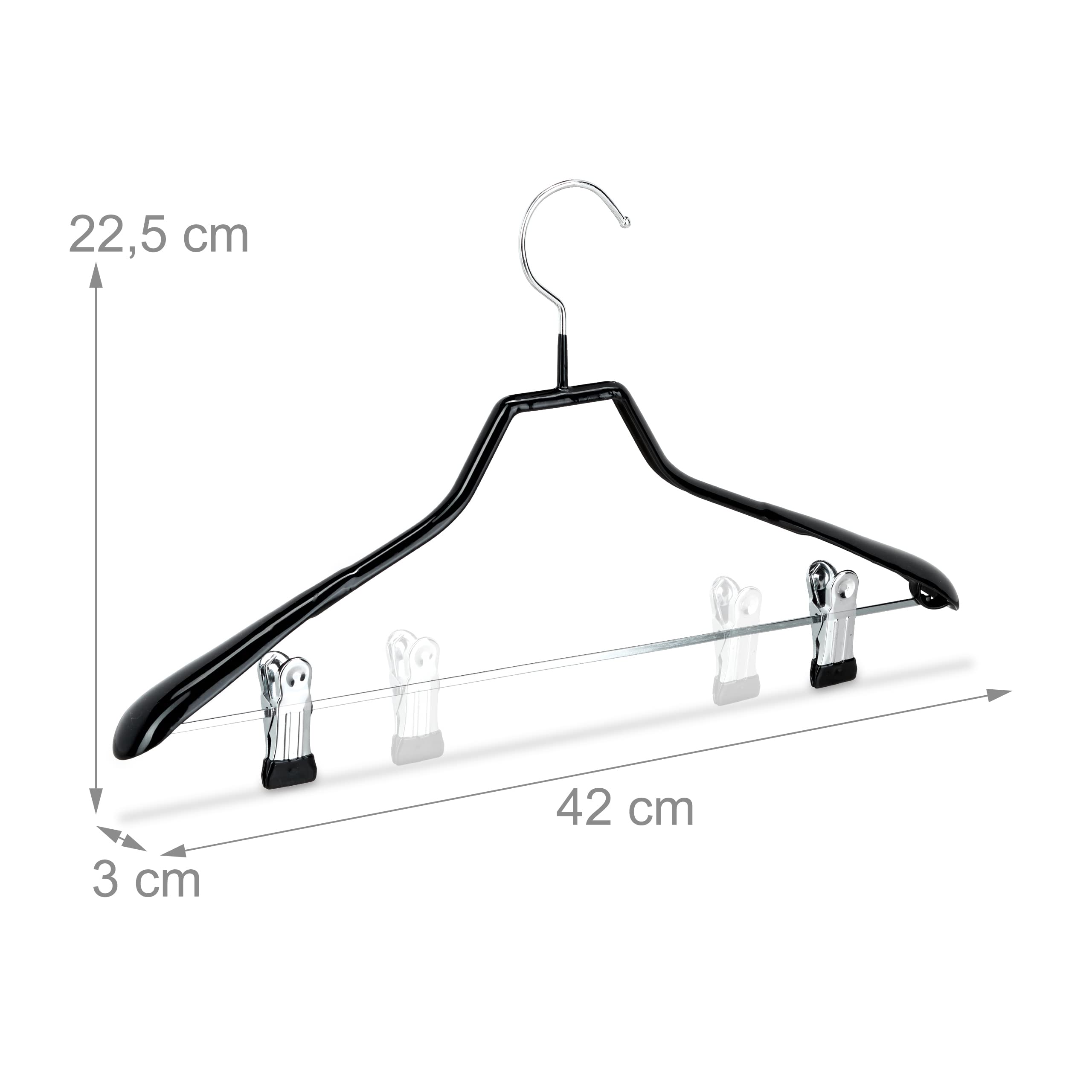 Relaxdays Cintres pour costumes revêtement antidérapant métal 42 cm lot de 10, noir