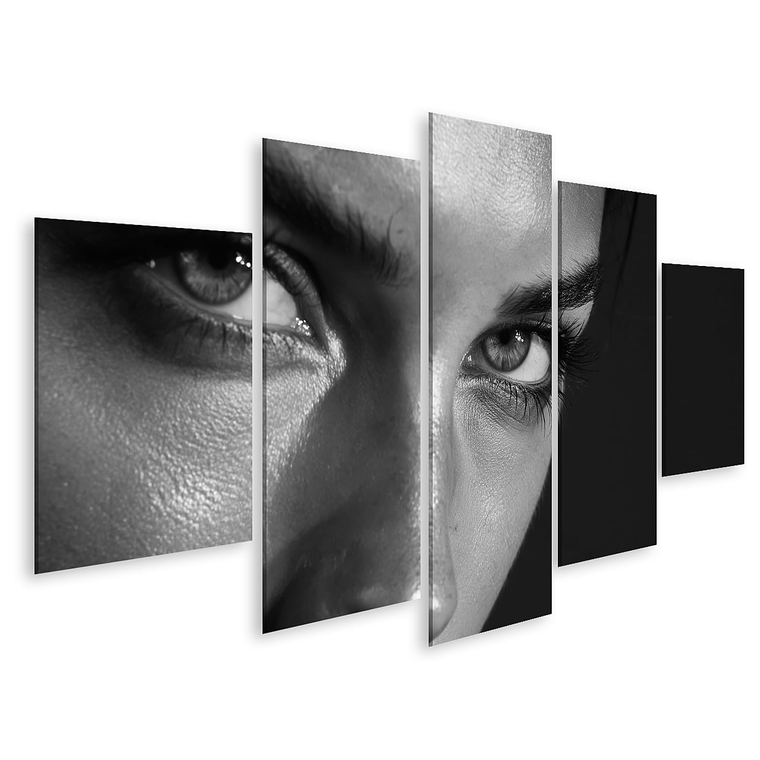 islandburner Bild auf Leinwand Fesselnder Blick Schwarz-Weiß Portrait Kunstdruck Wohnzimmer Deko für Kunstliebhaber - 5-teilig