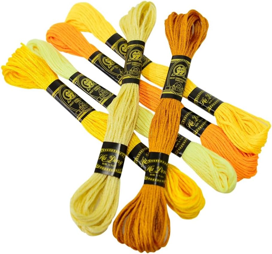 Linha Meada Degradê Mix 01 – Pacote com 6 Meadas em Tons de Amarelo para Bordado, Ponto Cruz, Crochê e Artesanato Linha Meada Degradê Mix 01 – Pacote com 6 Meadas em Tons de Amarelo para Bordado, Ponto Cruz, Crochê e Artesanato