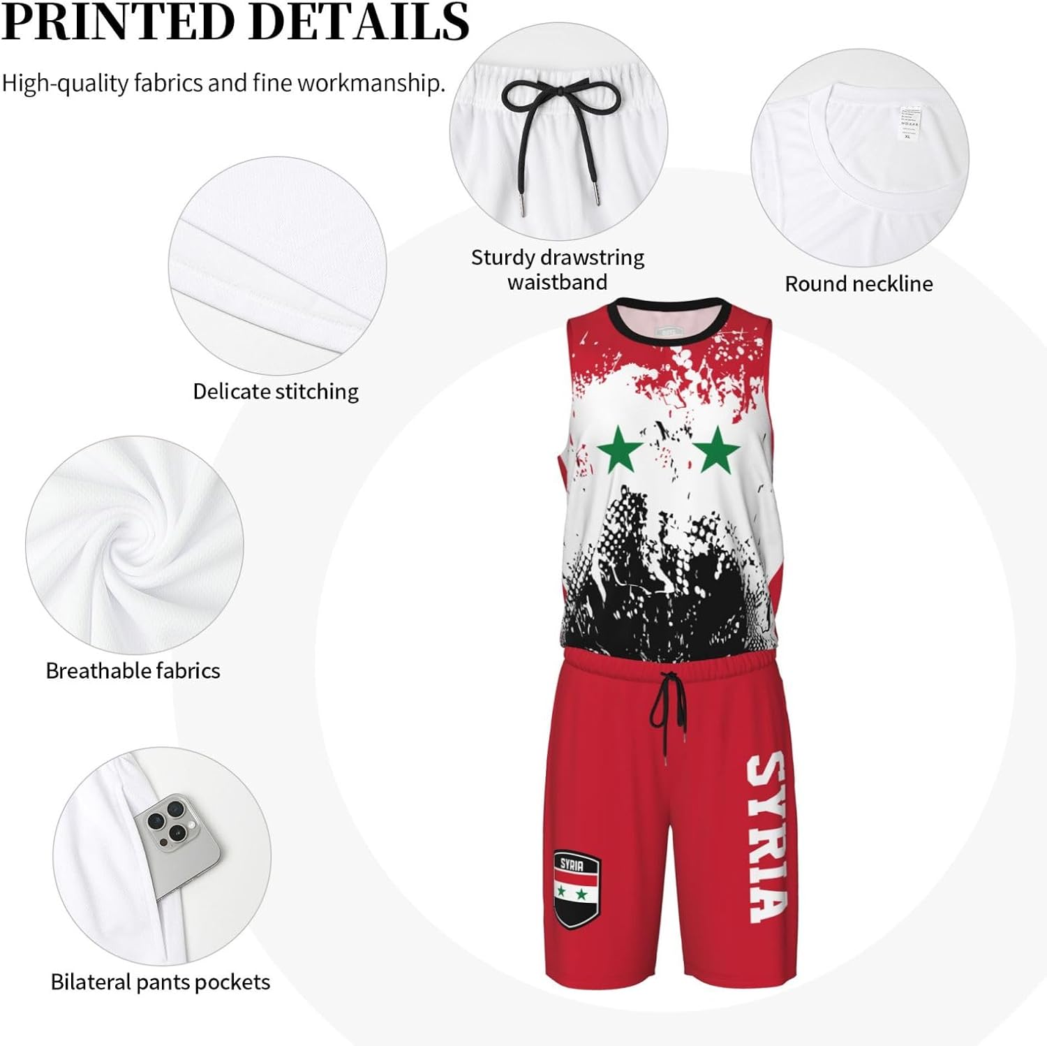 Syria Flag Grain (1) Basketball Jersey Uniform Suit for Men Adults Training Athletic Set