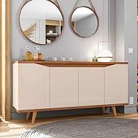 Aparador Buffet Grace com 4 Portas e Pés de Madeira Maciça Off White/cedro