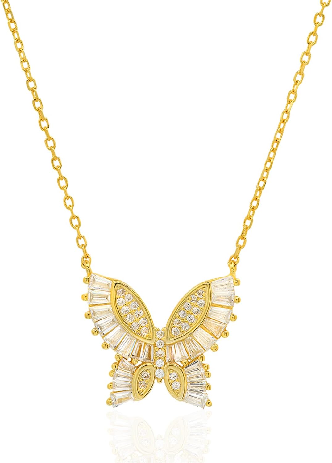 Queen Jewels 925 Sterling Silver Butterfly Necklace | Cubic Zirconia Butterfly Jewelry Simple Aesthetic Pendant for Women | 14k Yellow Gold Plated Dainty Layered Chain | Opal Butterfly Teen Girl Necklaces