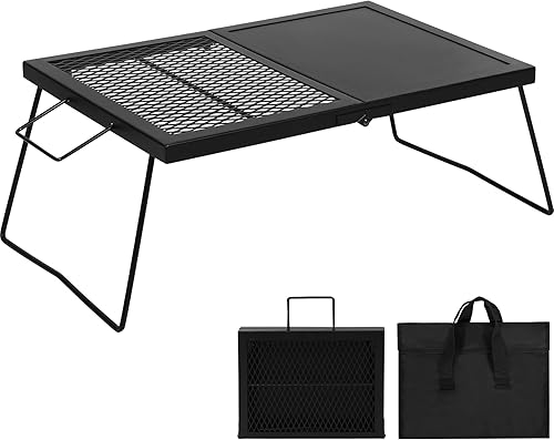 Miniatura 13 de REDCAMP - Parrilla plegable de fogata de acero resistente, rejilla portátil y parrilla para fogatas al aire libre, versátil para cocinar en fogatas