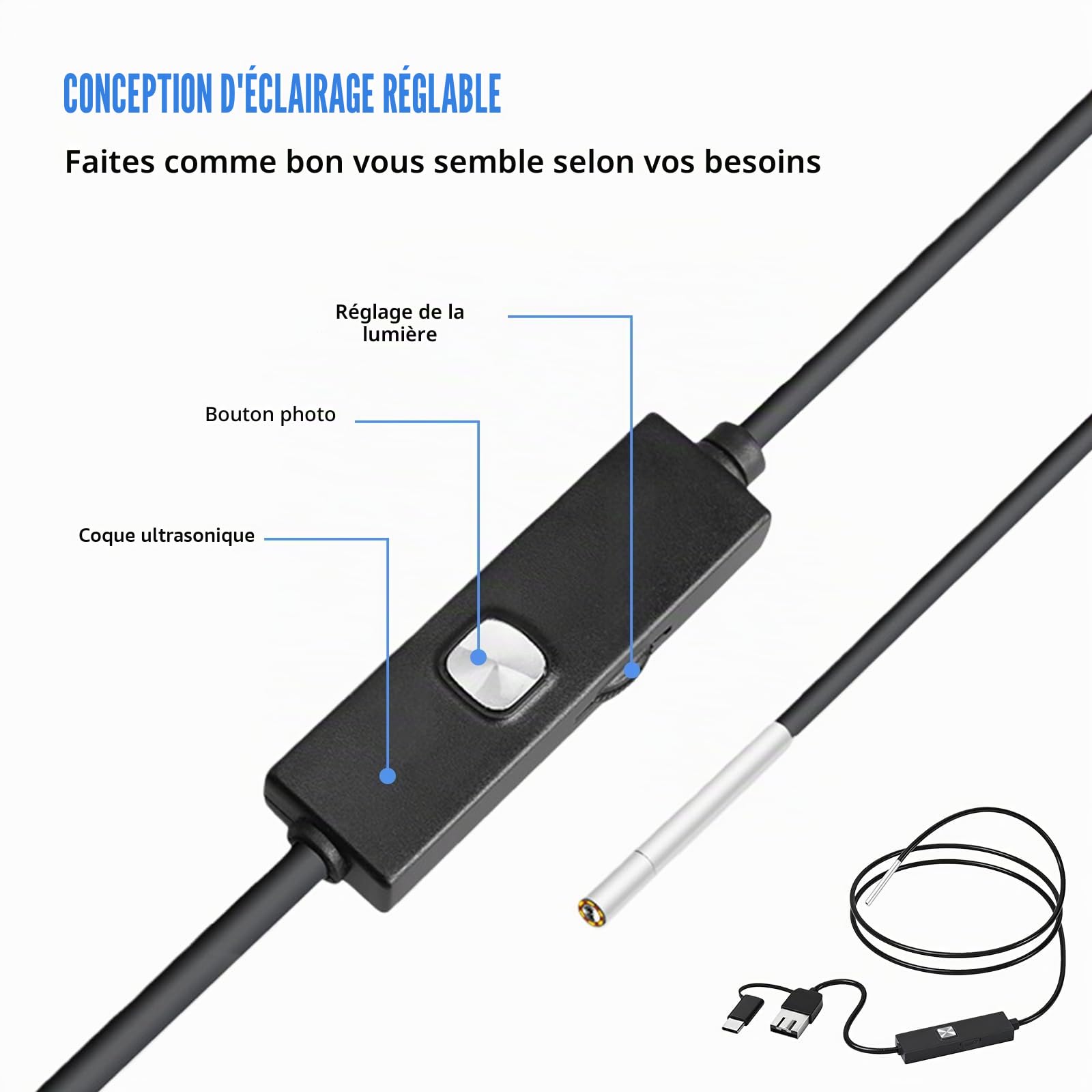 Camera Endoscopique, HD 1080p avec 6 LED et IP67 Endoscope Camera et Camera Inspection pour Smartphone Android Longueur 1m Flexible pour Canalisation et Usage Industriel